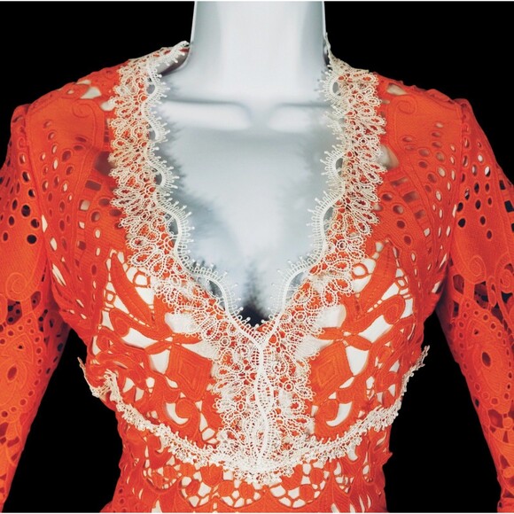 Dramatic Peplum Regency Style Size M Tangerine Embroidery Castle Milkmaid Eyelet - Picture 2 of 12